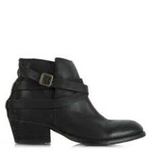 H By Hudson Women's Black Horrigan Leather Wrap Block Heel Ankle Bootie Size 4